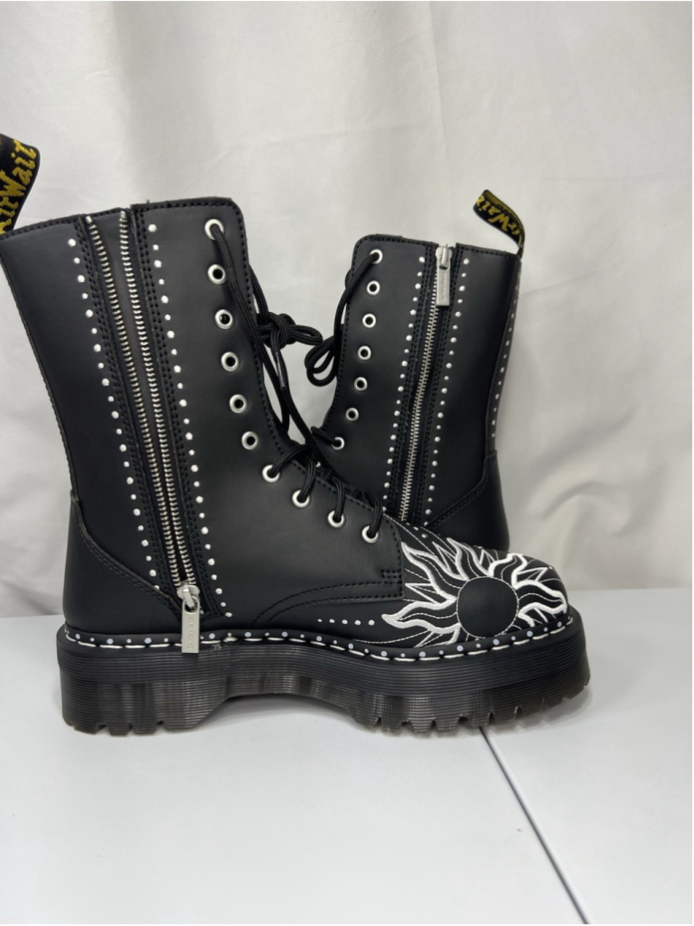 Dr Martens Jadon Hi Solar Flare Boot Embroidery Black 11L 10M Goth Punk Festive - Picture 7 of 14